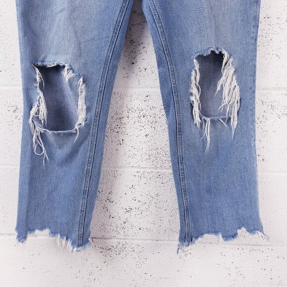 Free People Maggie Mid Rise Straight Jeans Distressed Raw Hem Womens Size 29 - Picture 5 of 9